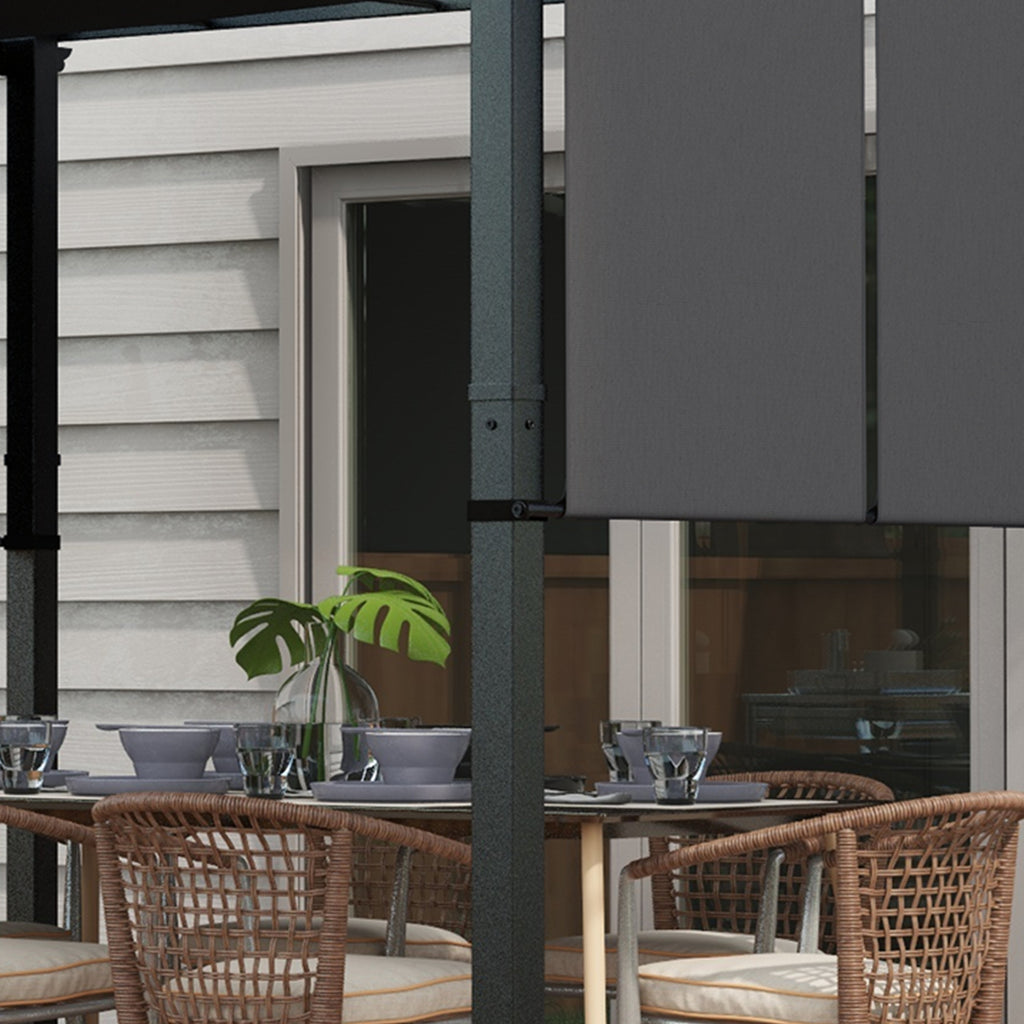 Solarias Pergola avec 3 toiles coulissantes 3,5 x 3 x 2,35 m structure acier noir toile polyester gris foncé