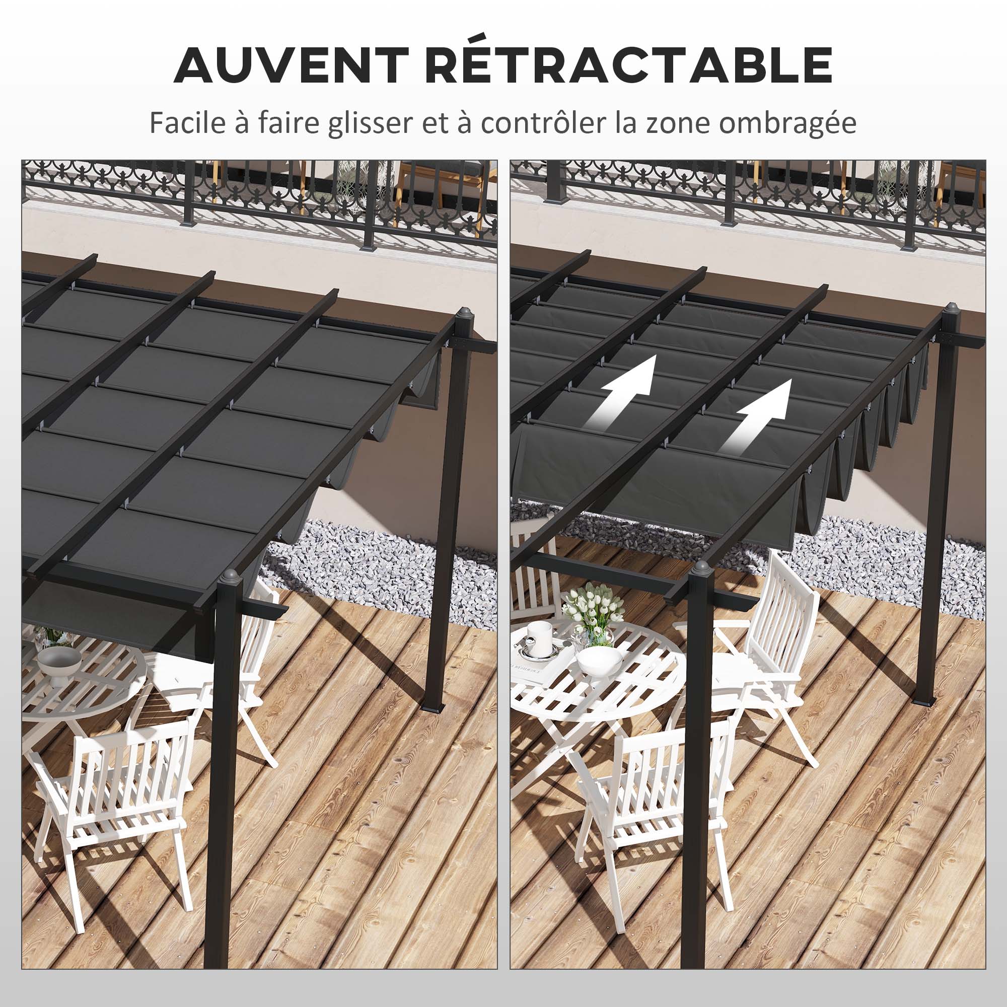 Solarias Pergola rétractable 3,5 x 6 m pergola pour terrasse structure en aluminium + toile polyester - gris foncé