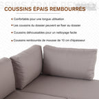 Solarias Ensemble Salon de Jardin d'angle Design Contemporain 5 Places Coussins Marron Table Basse alu. Noir et Imitation Bo