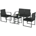 Solarias Ensemble de Jardin avec 2 Chaises, Canapé et 2 Tables avec Coussins et Plateau en Verre, Noir