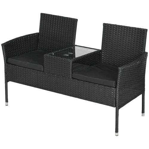 Solarias Canapé de Jardin 2 Places avec Table Basse, en Acier et Rotin PE, 137x59x82 cm, Noir