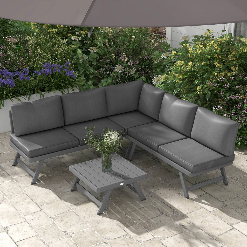 Solarias Ensemble salon de jardin d'angle et convertible 4 pièces avec 2 banquettes, 1 fauteuil d'angle et 1 table basse