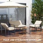 Solarias Salon de jardin 4 pièces 4 personnes avec canapé 2 places, 2 fauteuils et 1 table basse gris