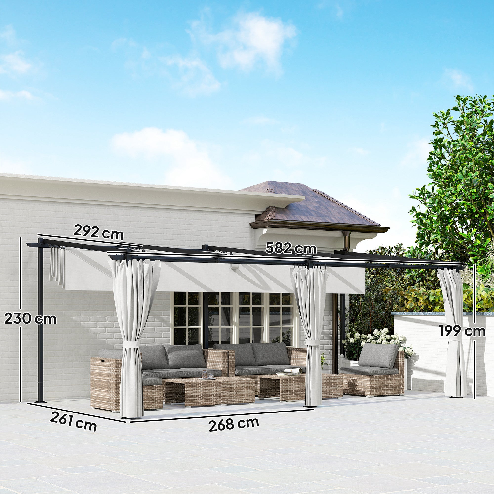 Solarias Pergola jardin exterieur 3 x 6 m pergola coulissante rétractable avec parois latérales, abri soleil UPF30+, gris