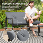 Solarias Salon de jardin 4 pièces 4 personnes avec canapé 2 places, 2 fauteuils et 1 table basse gris