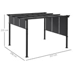Solarias Pergola avec 3 toiles coulissantes 3,5 x 3 x 2,35 m structure acier noir toile polyester gris foncé