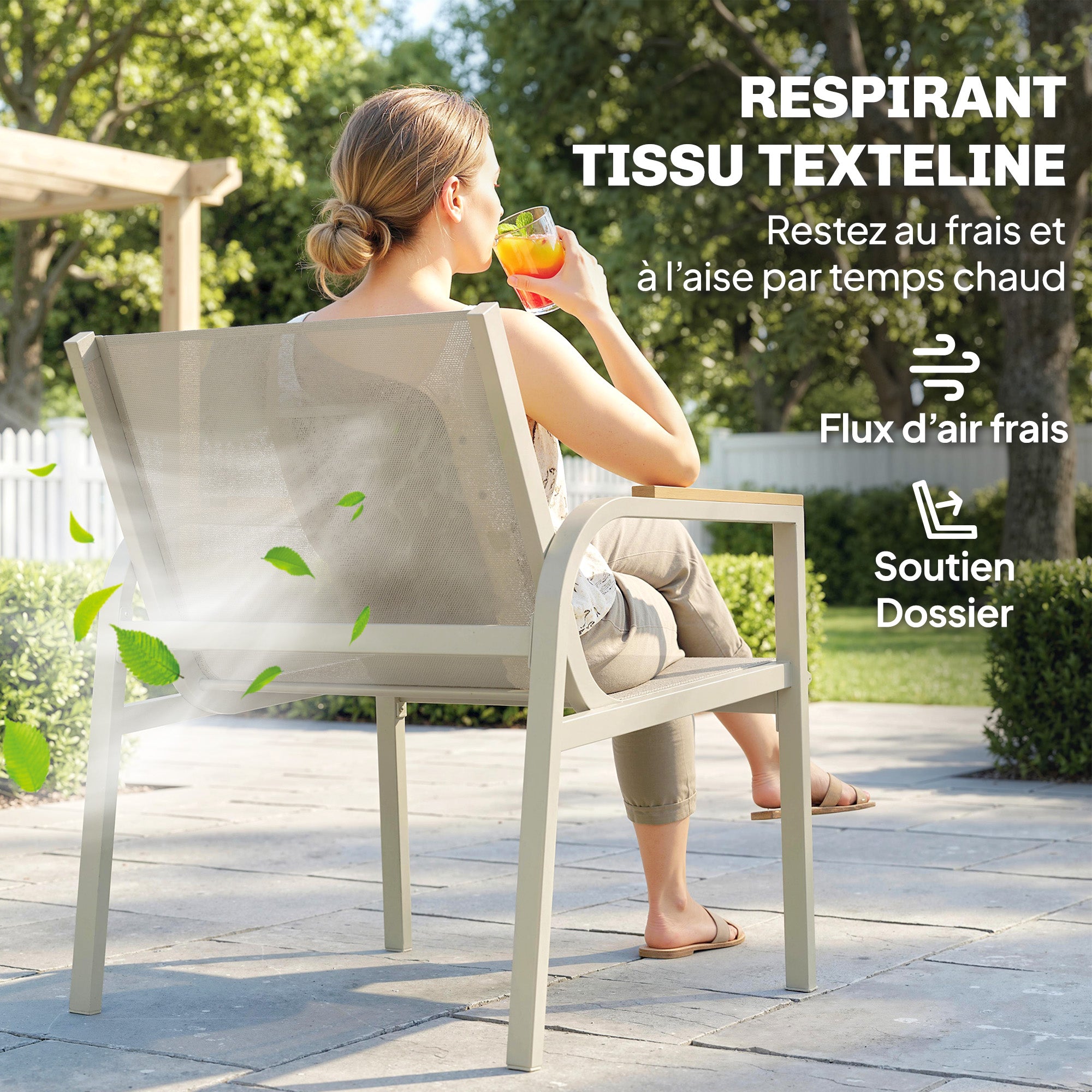 Solarias Salon de Jardin Ensemble de Terrasse avec Canapé 2 Places, 2 Fauteuils et Table Basse en Verre Trempé 4 Pièces Vert