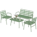 Solarias Salon de Jardin Extérieur en Acier 4 Pièces, Canapé 2 Places, 2 Fauteuils, Table Basse, à Lattes, 112x60x75cm, Vert