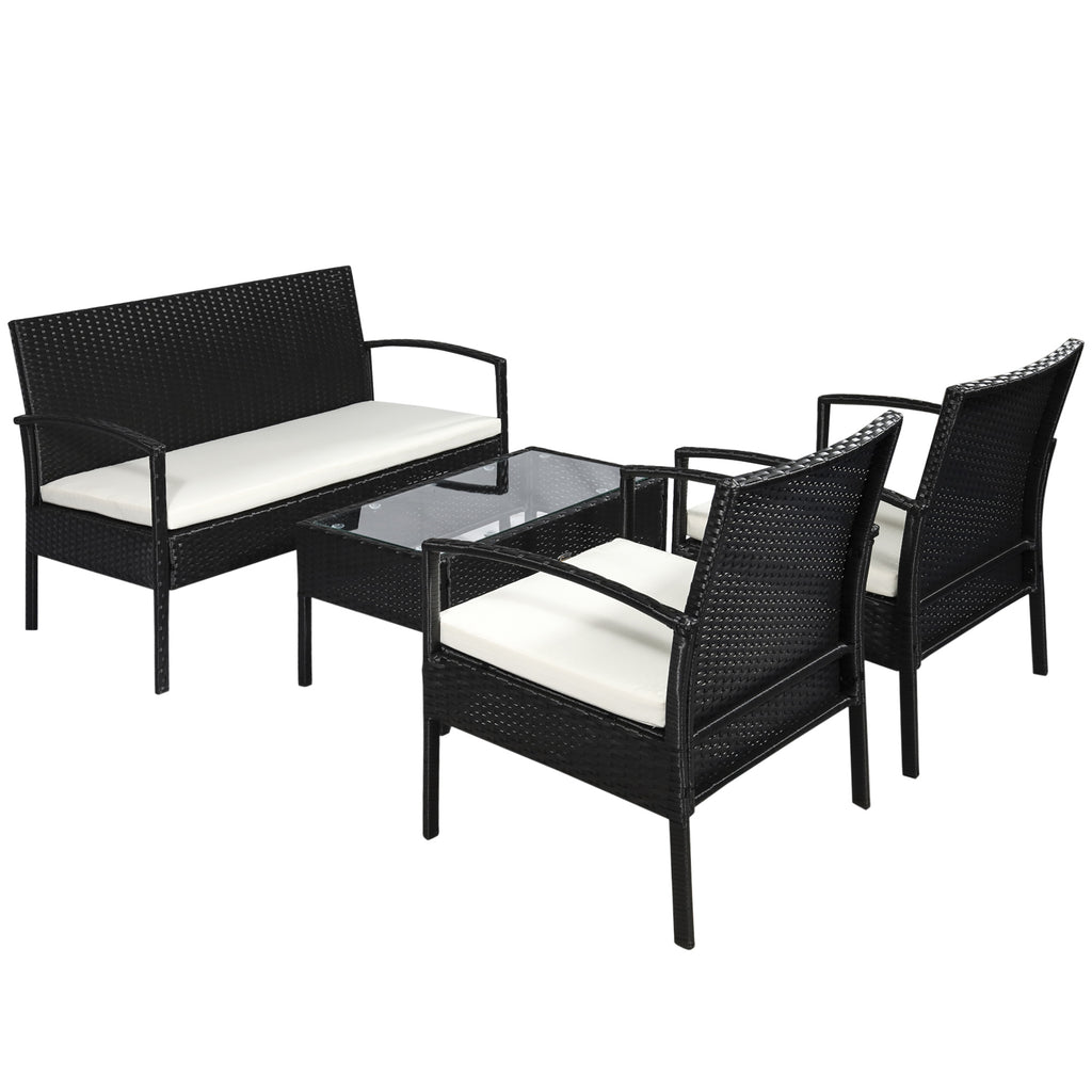Solarias Ensemble salon de jardin 4 places : canapé, 2 fauteuils et table basse plateau verre trempé résine tressée 4 fils i
