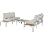 Solarias Salon de jardin canapé d'angle - Aluminium - 4 personnes - OLANA - Blanc et beige