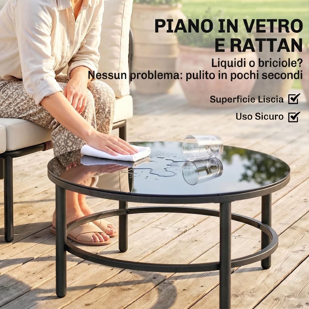 Solarias Ensemble Jardin 5 Pièces, Rotin Modulable en L avec Coussins, Couleur Kaki
