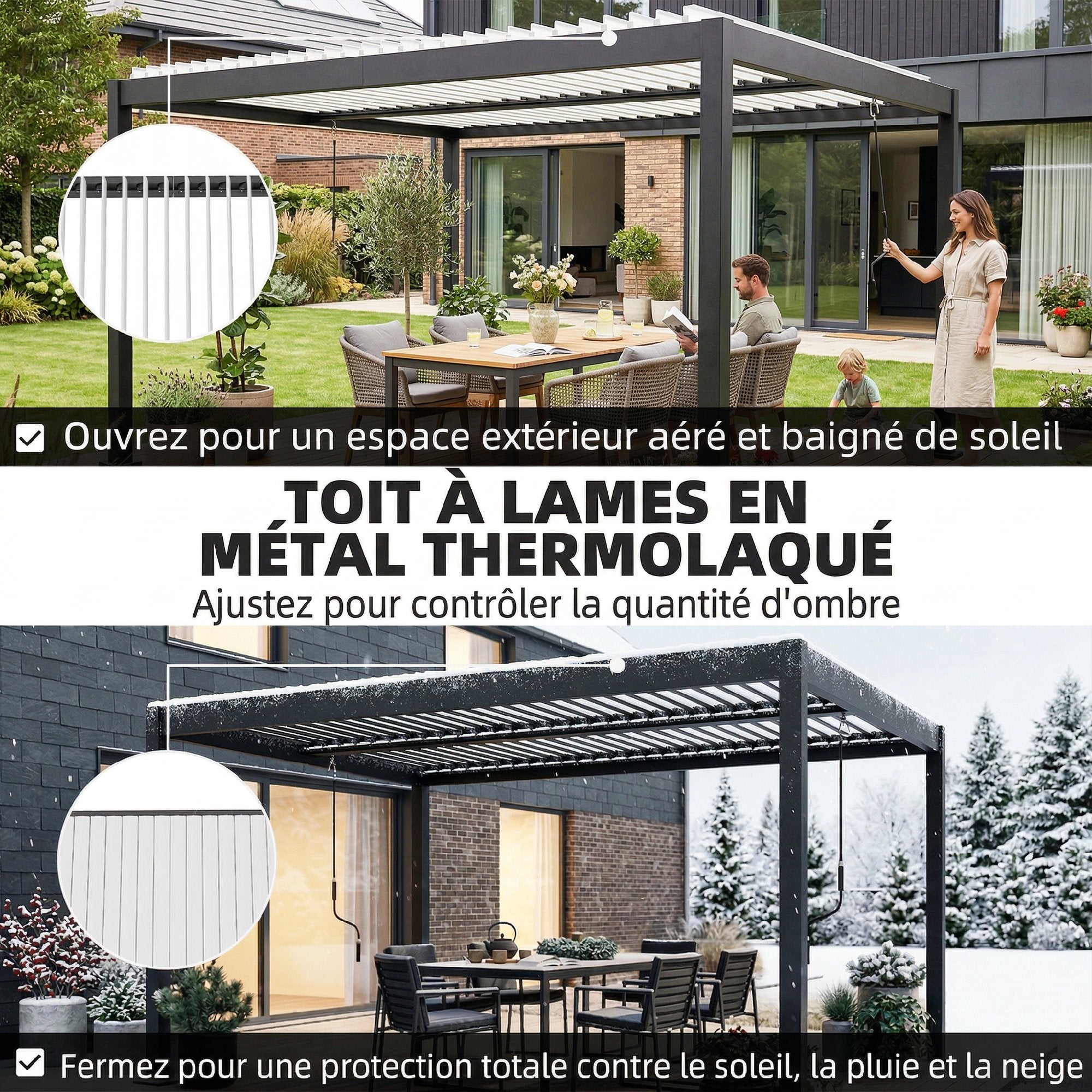 Solarias Pergola Bioclimatique 4x3m en Aluminium à Toit Louvred Ajustable, Protection Soleil, pour Jardin Extérieur, Blanc