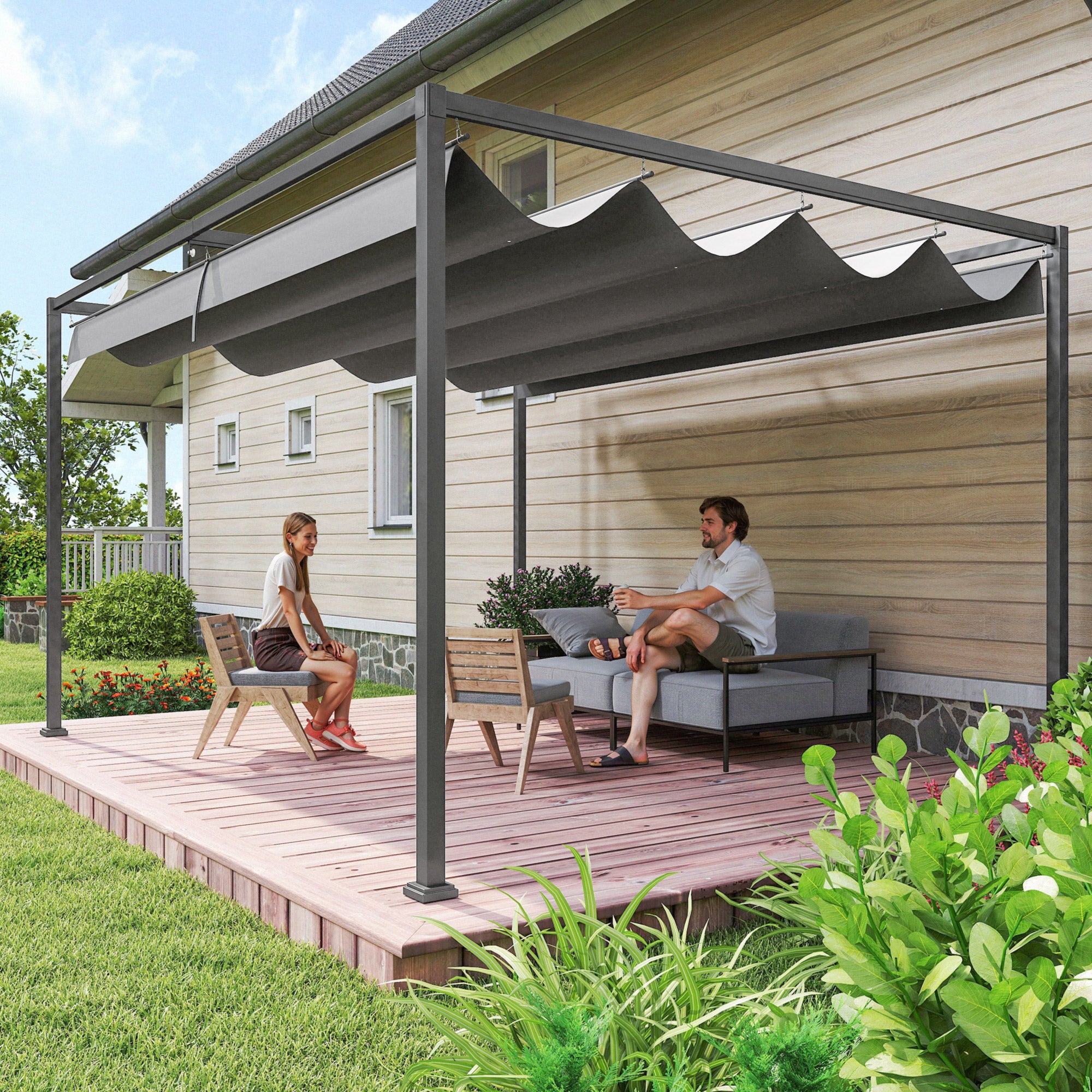 Solarias Pergola coulissante Pergola rétractable 4 x 3 m structure métal époxy anticorrosion toile polyester 180 g/m² gris f