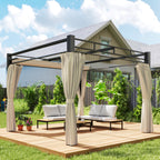 Solarias Pergola de Jardin Tonnelle de Jardin Extérieur Toit Rétractable 4 Rideaux Protection UV30+3x3m Beige