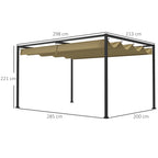 Solarias Pergola coulissante Pergola rétractable 3 x 2 m structure métal époxy anticorrosion toile polyester 180 g/m² kaki