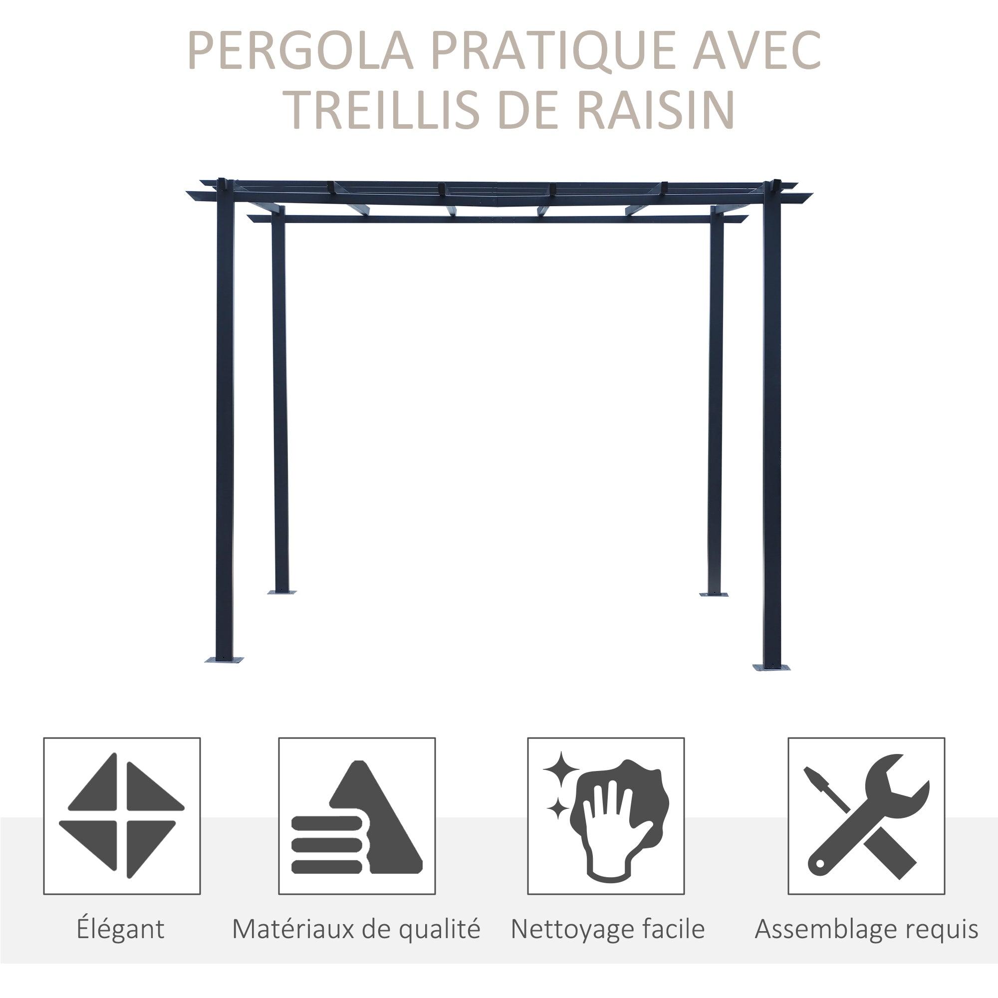 Solarias Pergola autoportante Style Contemporain - Toit terrasse à décorer - dim. 3L x 3l x 2,3H m - métal époxy anticorrosi