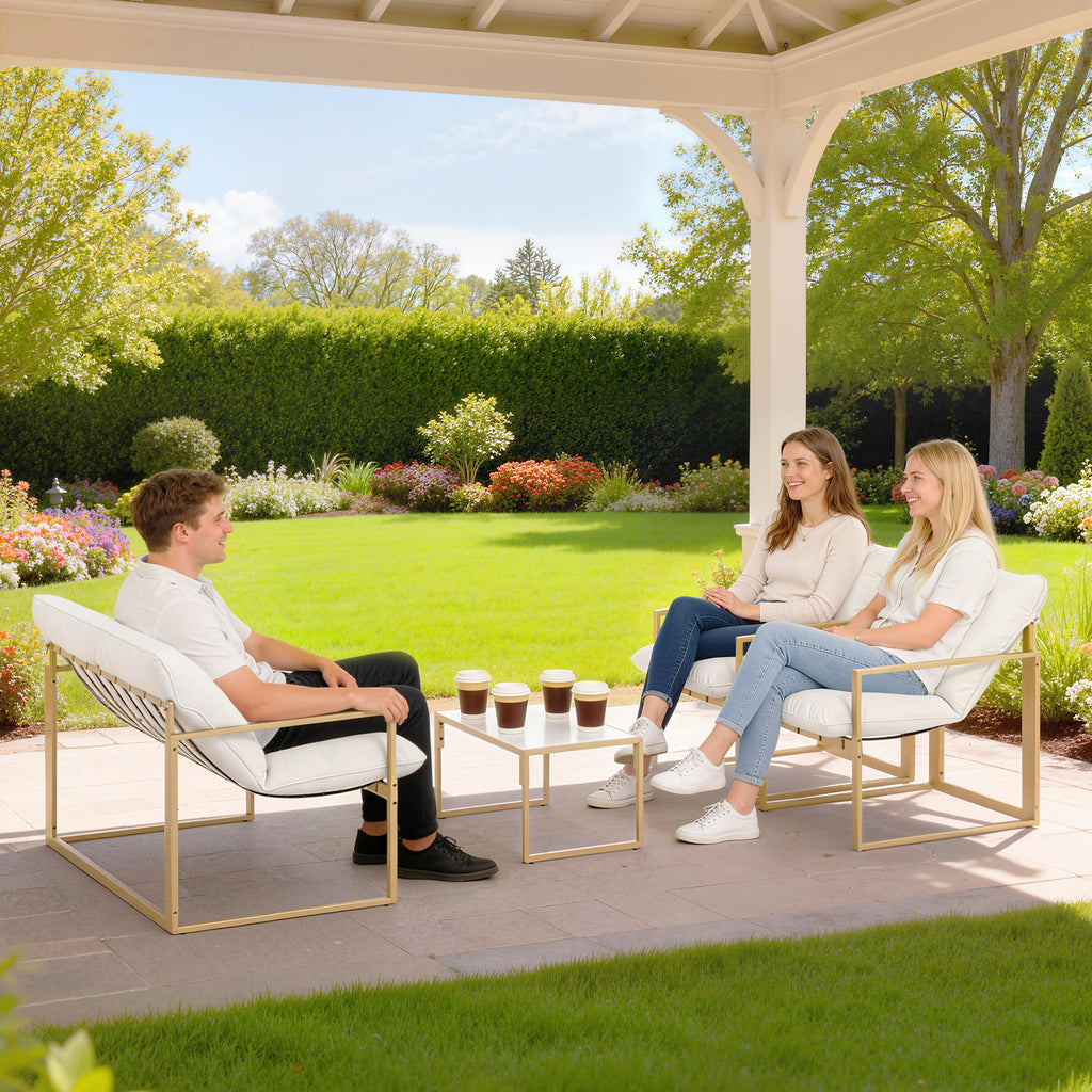 Solarias Salon de jardin extérieur 4 pièces avec coussins ultra-épais 15cm canapé 2 places avec table basse et 2 fauteuils k