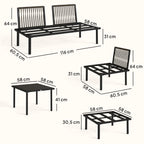 Solarias Salon de jardin extérieur d'angle modulable 6 personnes, table basse avec plateau en verre trempé, gris clair