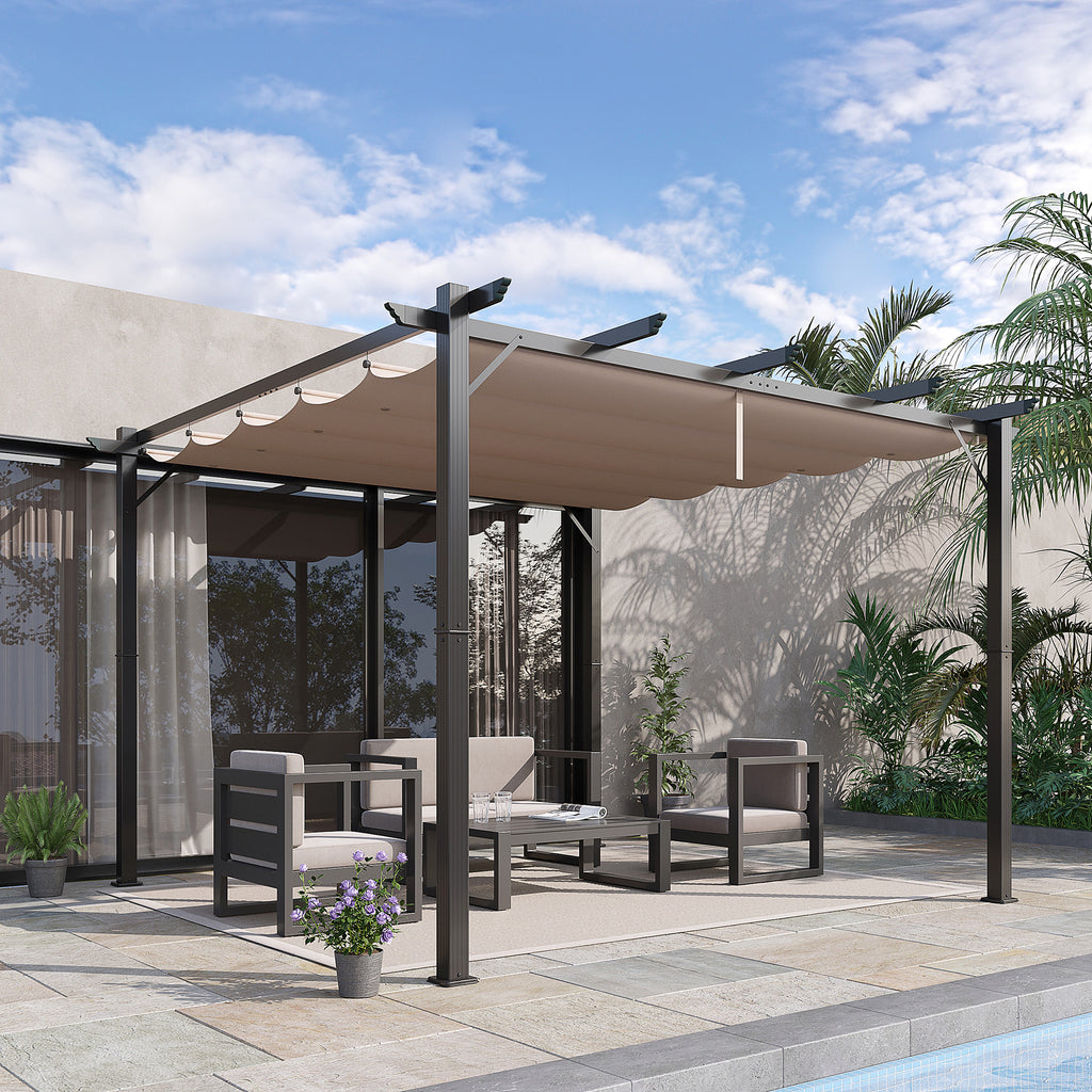 Solarias Pergola Pavillon Terrassenüberdachung avec Toit Coulissant Jardin Aluminium Gris Charbon+Marron Café 3x3x2,23 m