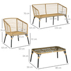 Solarias Ensemble salon de jardin 4 pièces canapé 2 places 2 fauteuils 1 table basse 7 coussins métal et résine imitation ro