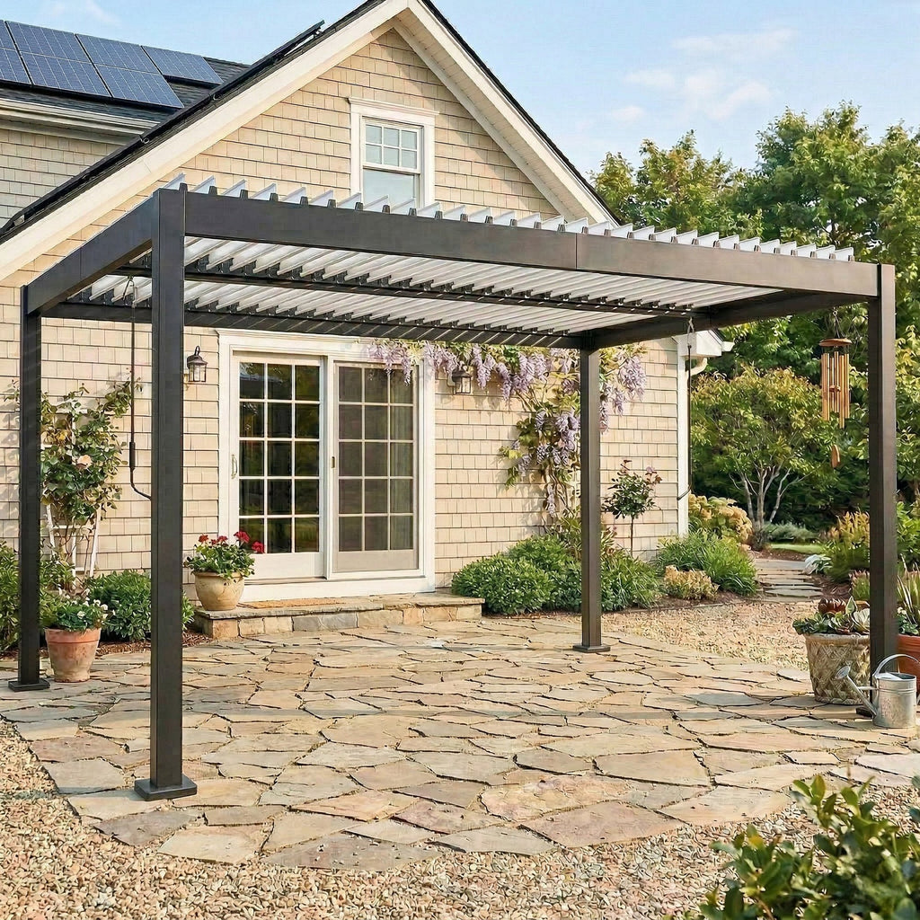 Solarias Pergola Bioclimatique 4x3m en Aluminium à Toit Louvred Ajustable, Protection Soleil, pour Jardin Extérieur, Blanc