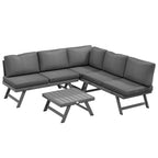 Solarias Ensemble salon de jardin d'angle et convertible 4 pièces avec 2 banquettes, 1 fauteuil d'angle et 1 table basse