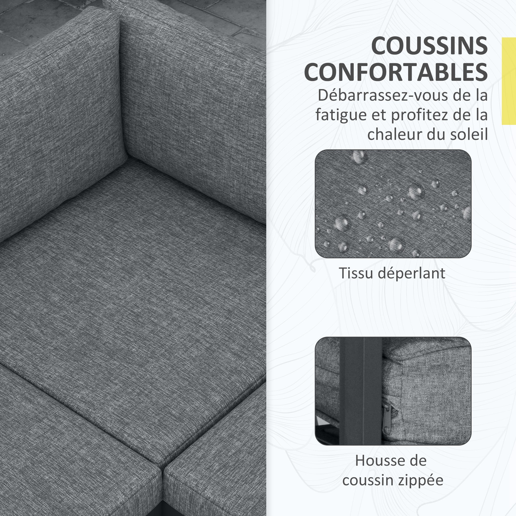 Solarias Ensemble salon de jardin d'angle design 5 places coussins table basse alu. gris anthracite et imitation bois