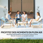 Solarias Salon de jardin extérieur 4 pièces avec coussins ultra-épais 15cm canapé 2 places avec table basse et 2 fauteuils k
