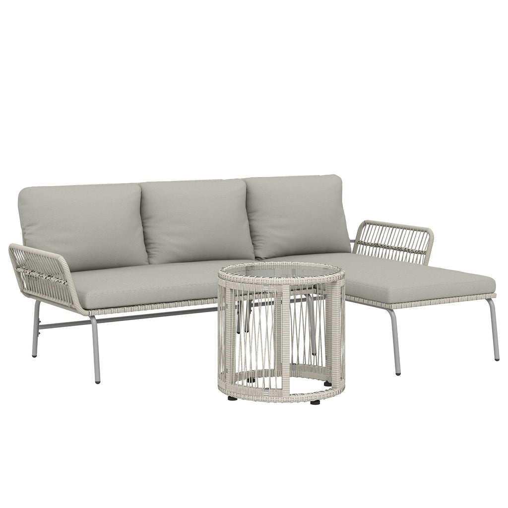 Solarias Polyrattan Set de meubles de jardin 3 pièces, salon avec chaiselongue canapé 2 places table en verre coussins amovi