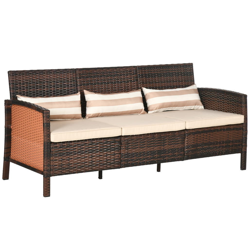 Solarias Canapé en rotin avec coussins, Trois places, Canapé de jardin, Acier, Marron, 173 x 68 x 78 cm