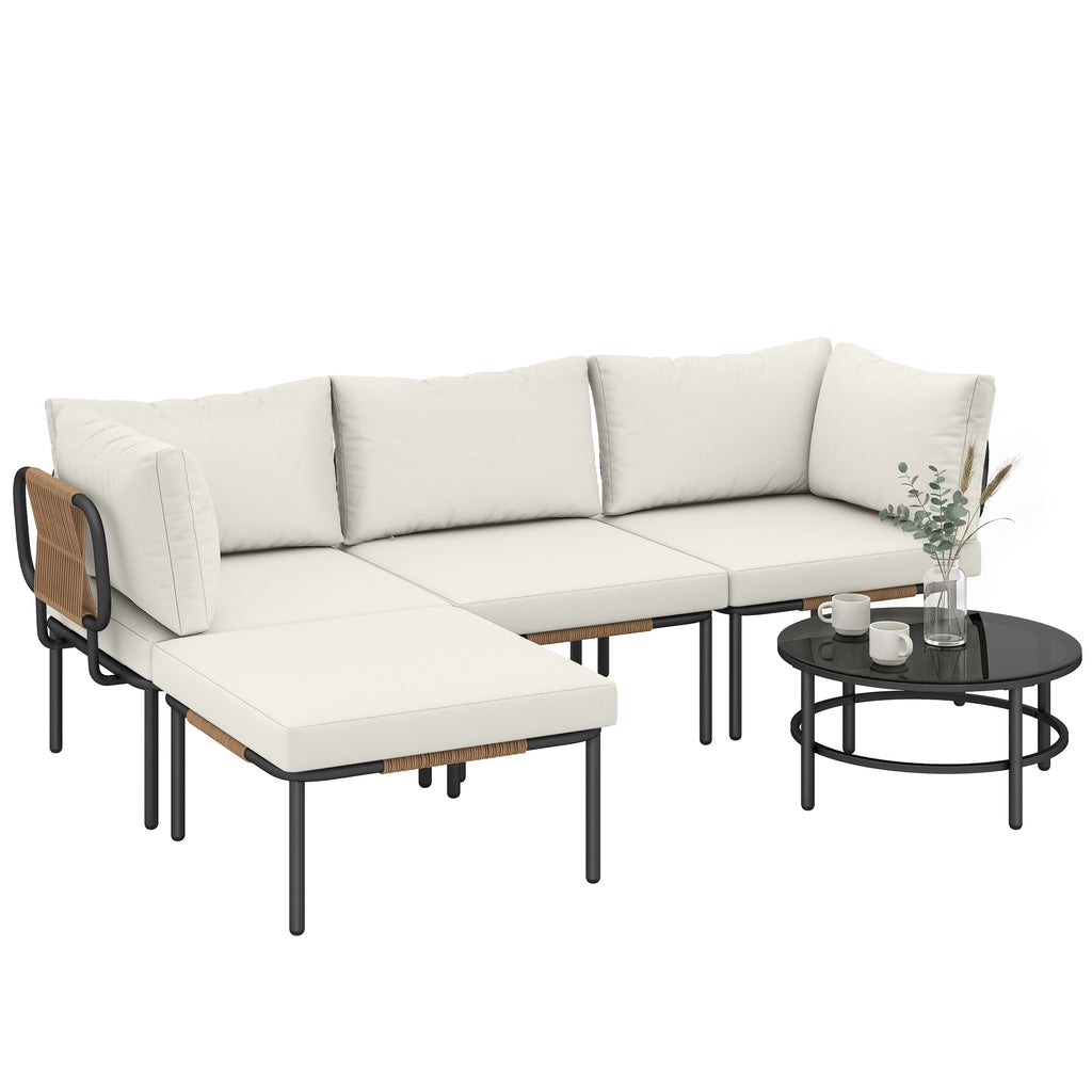 Solarias Ensemble Jardin 5 Pièces, Rotin Modulable en L avec Coussins, Couleur Kaki
