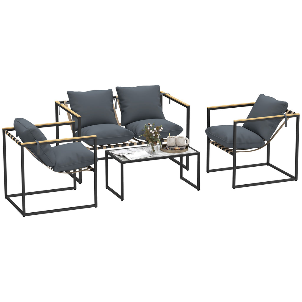 Solarias Ensemble de meubles de jardin 4 pièces, ensemble de mobilier extérieur, 2 fauteuils, canapé 2 places, 1 table, remb