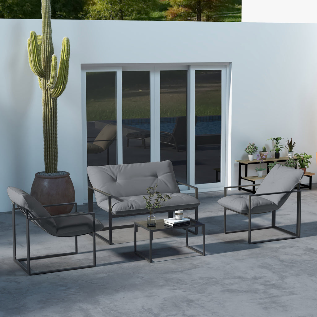 Solarias Salon de jardin 4 pièces 4 personnes avec canapé 2 places, 2 fauteuils et 1 table basse gris