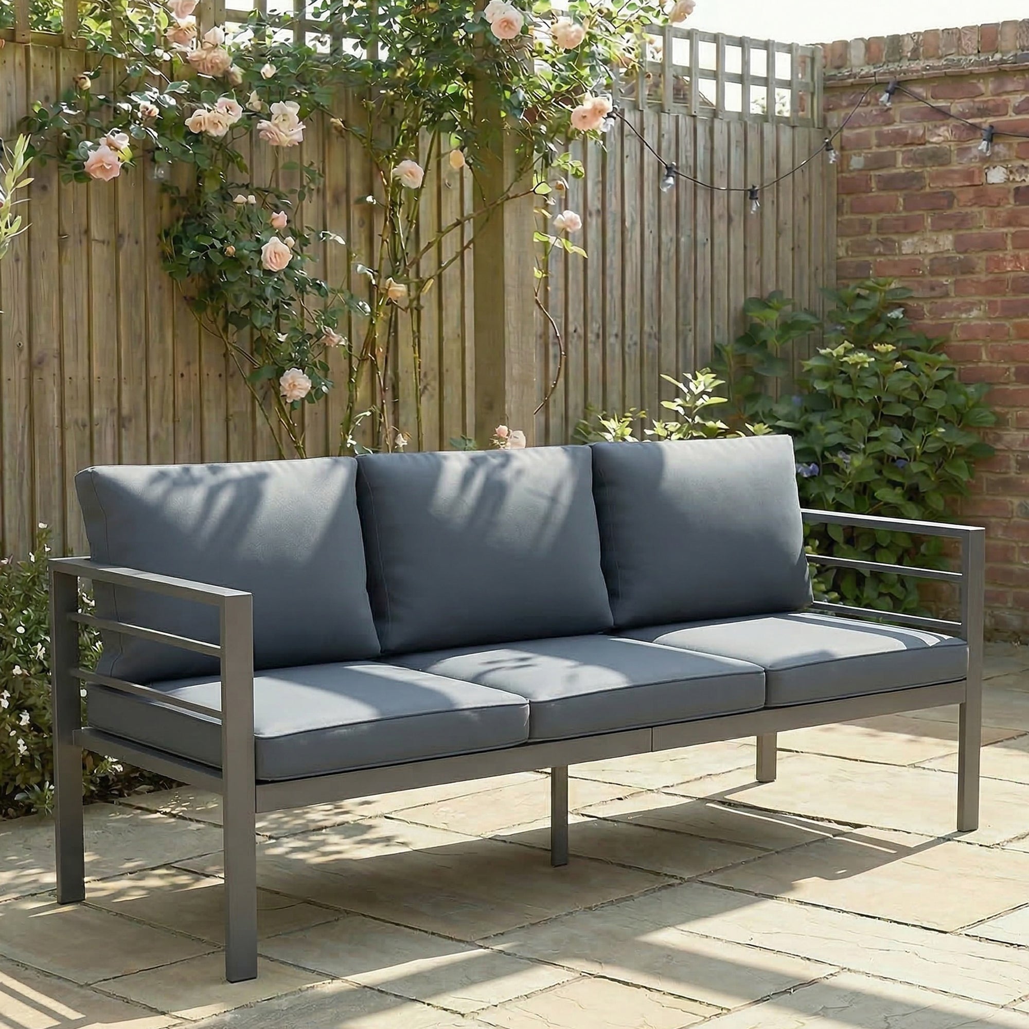 Solarias Canapé de jardin 3 places avec coussins d'assise et dossier - canapé extérieur en aluminium 185L x 66l x 64H cm