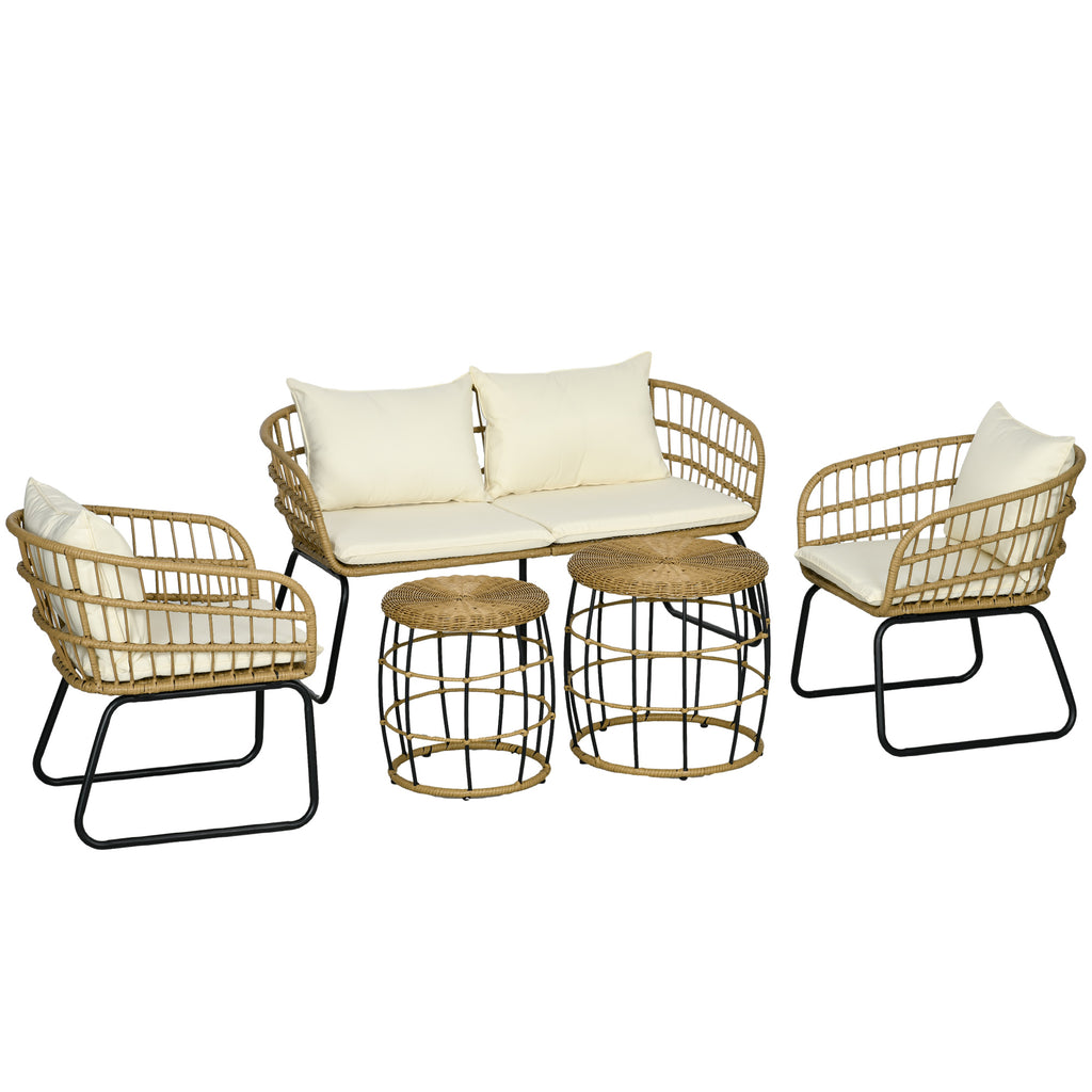 Solarias Ensemble salon de jardin meubles d'extérieur 4 places 2 fauteuils 1 canapé 2 places et 2 tables basses coussins inc