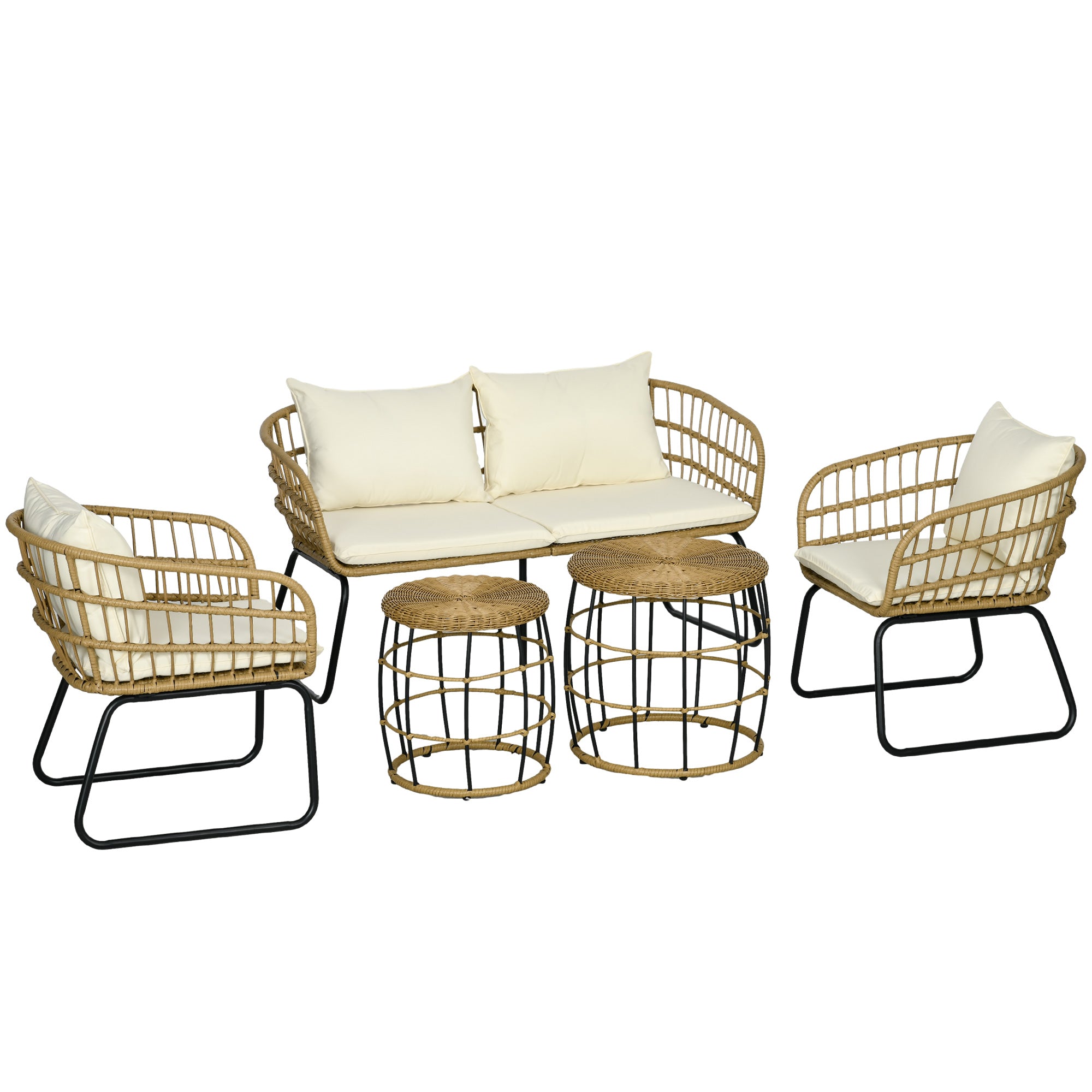 Solarias Ensemble salon de jardin meubles d'extérieur 4 places 2 fauteuils 1 canapé 2 places et 2 tables basses coussins inc