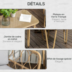 Solarias Ensemble salon de jardin canapé 2 places + 2 fauteuils + 1 table basse plateau verre trempé 7 coussins gris
