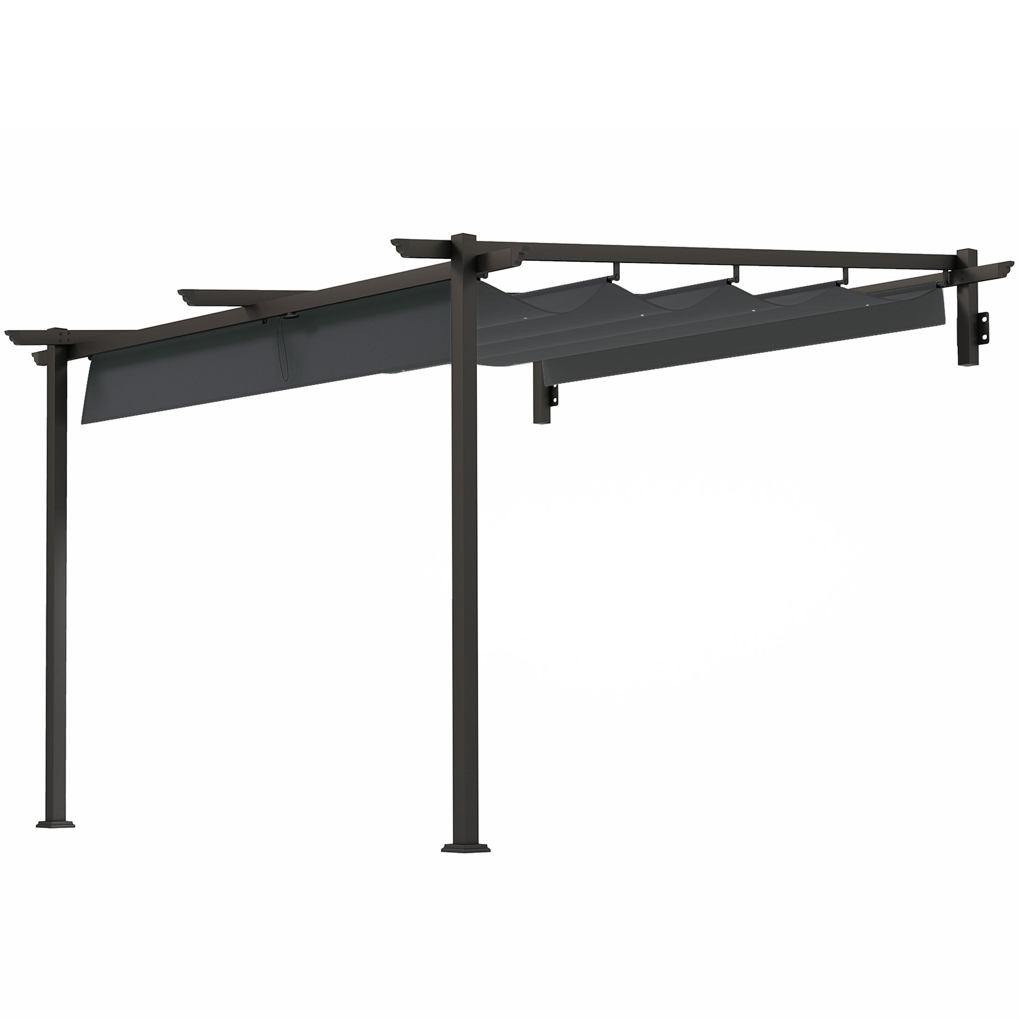 Solarias Pavillon, 3 x 3 m Pergola, Toit de terrasse coupe-vent, Montage mural, Toit ajustable, pour Jardin, Terrasse, Gris 