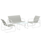 Solarias Ensemble Jardin Extérieur 4 Pièces avec Canapé 2 Places 2 Fauteuils Table en Verre Trempé Tissu Textilene Gris Clar