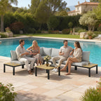 Solarias Salon de Jardin Modulaire 6 Pièces Ensemble Canapé Extérieur Transformable en Lit Table Basse et Plateaux Latéraux 