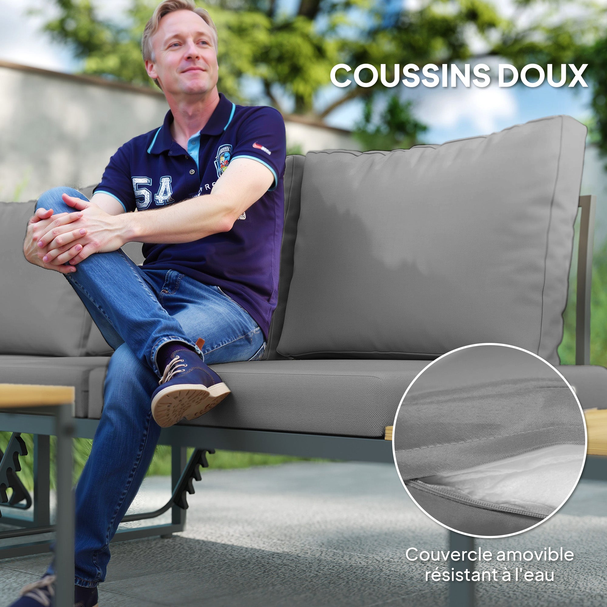 Solarias Ensemble de meubles de jardin modulable en bois d'acacia 6 places, salon de jardin d'angle avec table, gris
