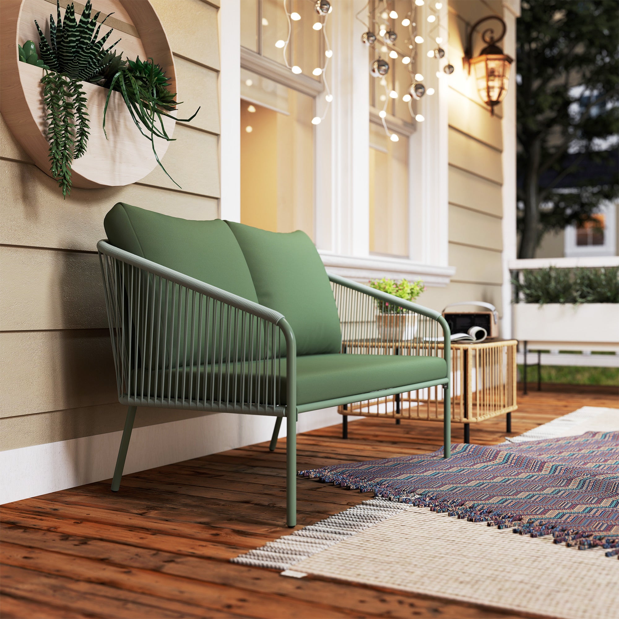 Solarias Canapé de jardin 2 places en résine tressée avec coussins canapé d'extérieur accoudoirs cadre en acier 112x72x76cm 