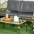 Solarias Ensemble salon de jardin 4 pièces canapé 2 places 2 fauteuils 1 table basse 7 coussins métal et résine imitation ro