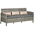 Solarias Canapé Rattan avec Coussins, Trois Places, Salon de Jardin, Acier, Gris, 173 x 68 x 78 cm