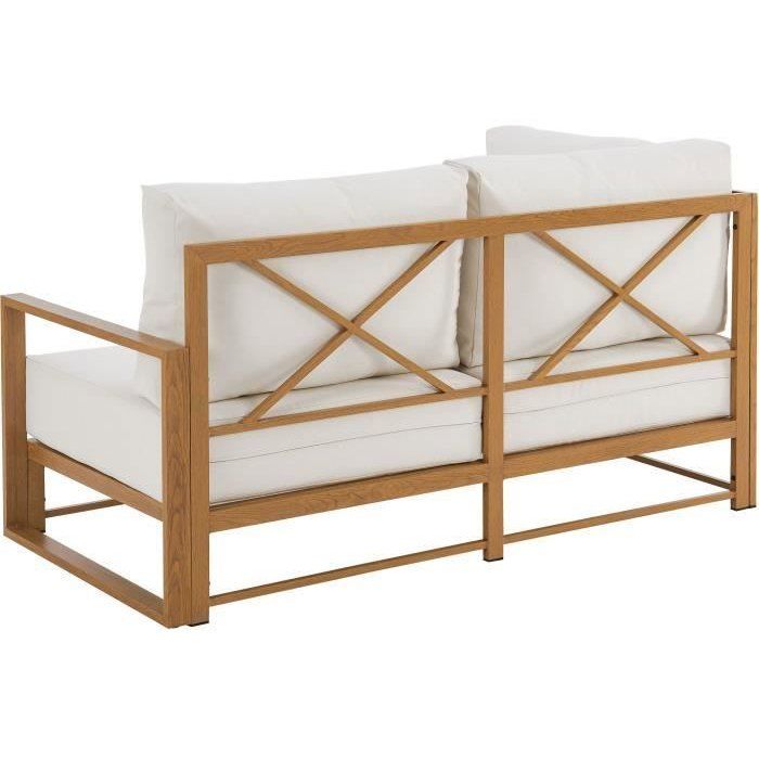Solarias Salon de jardin canapé d'angle SANTA - Aluminium effet bois - 5 personnes - Ecru