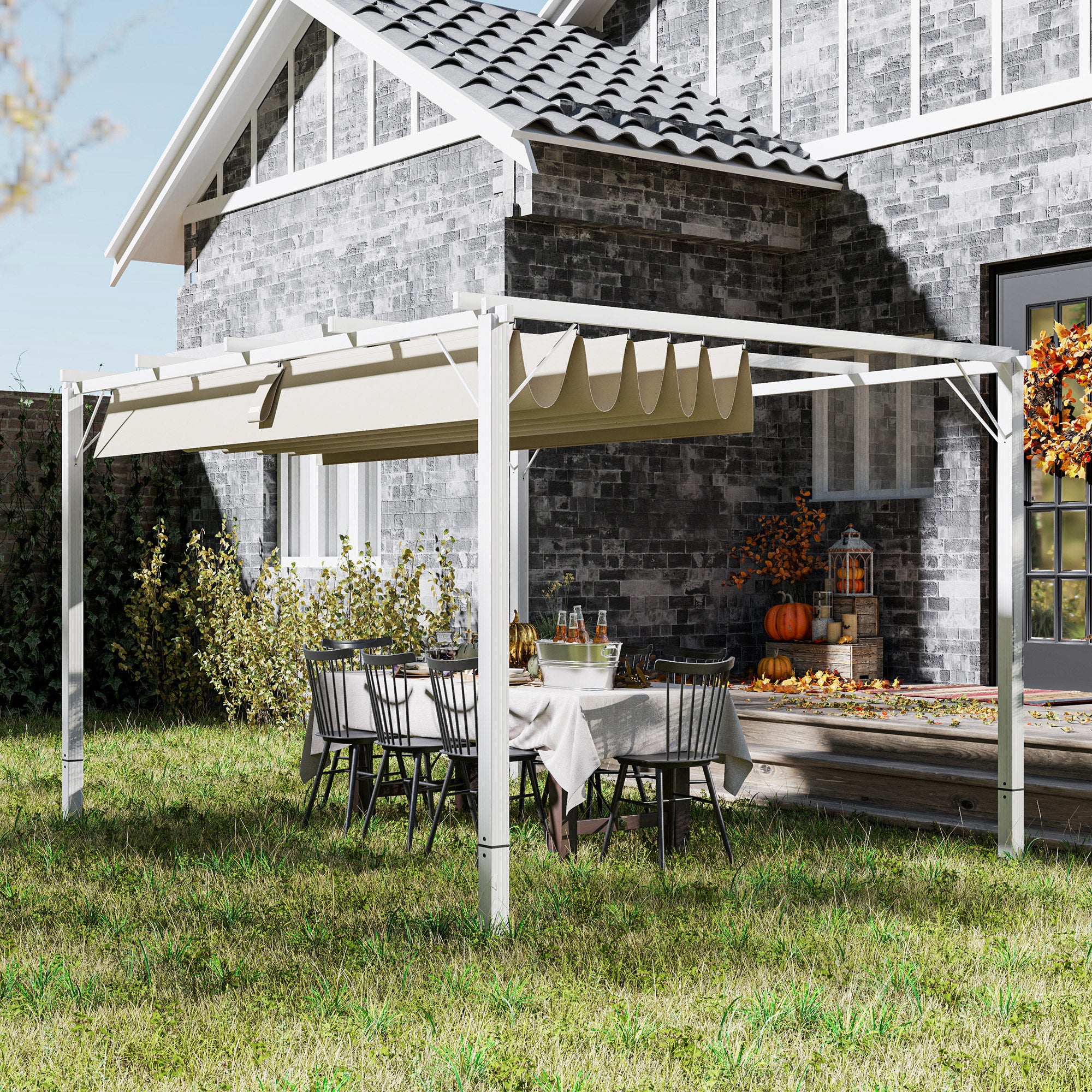 Solarias Pergola jardin extérieur en aluminium 3 x 4 m avec toit rétractable, abri soleil UPF30+, pour terrasse, patio, blan
