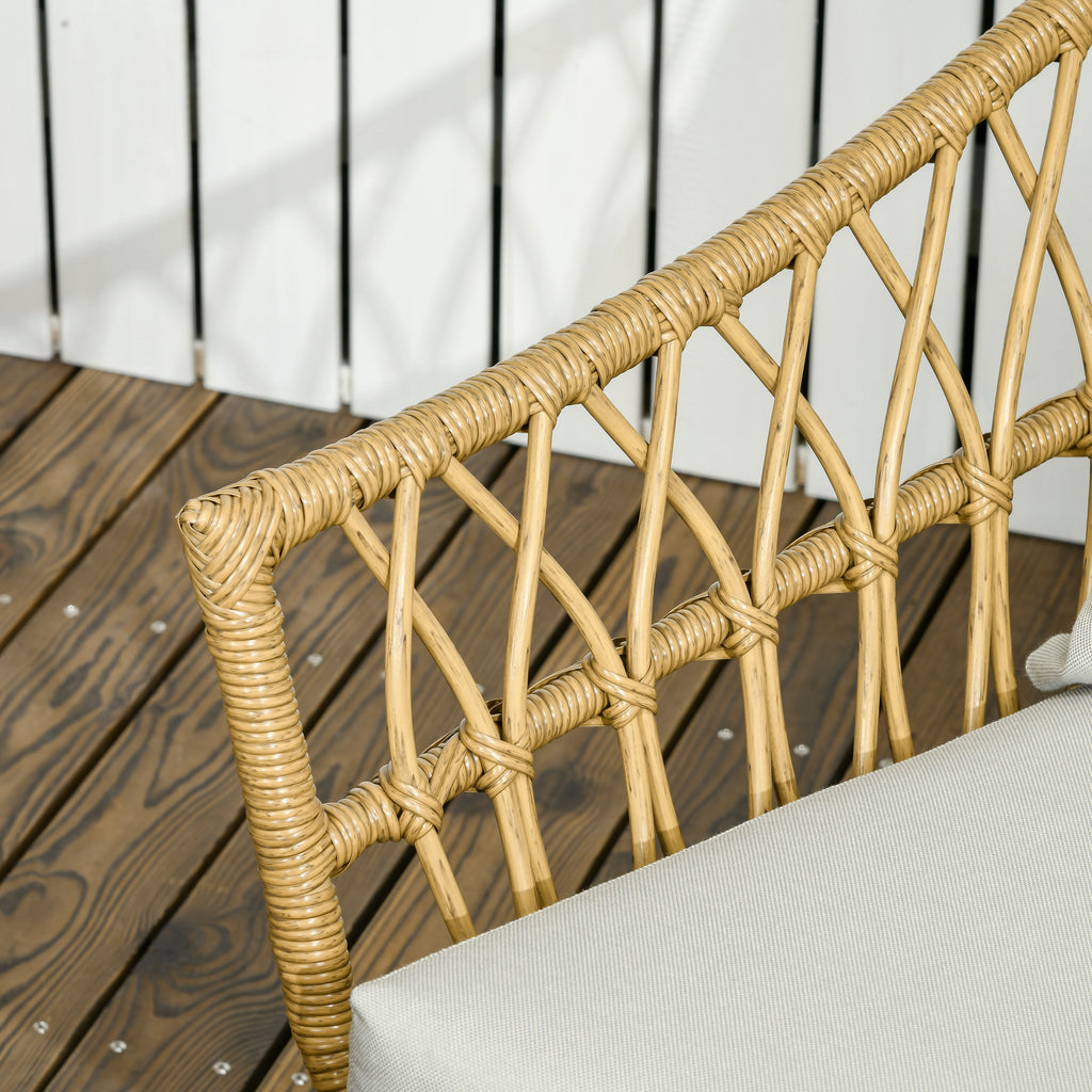 Solarias Salon de jardin 4 pièces en résine tressée canapé 2 places + 2 fauteuils + 1 table basse sable et crème