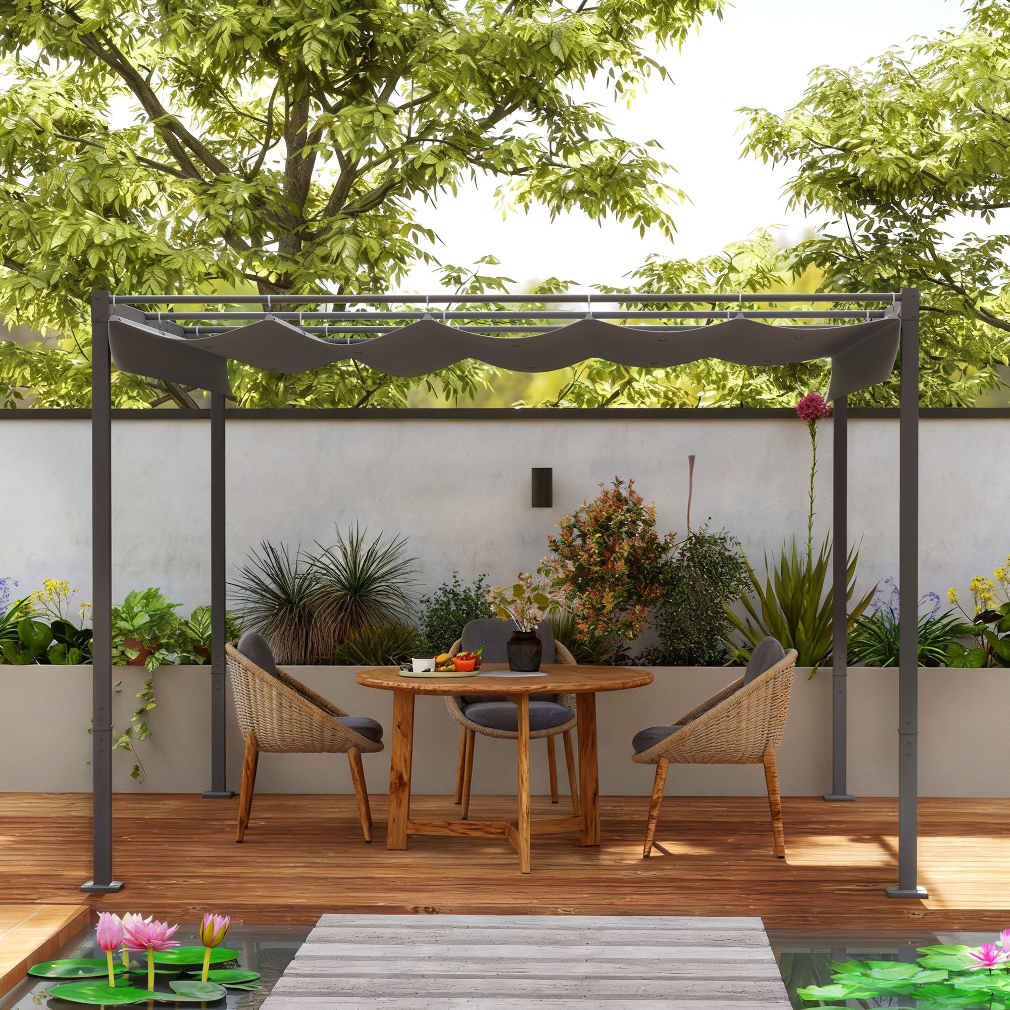Solarias Pergola Rétractable Coulissante 3 x 3 m tonnelle de Jardin à fixation magnétique Tissu Polyester Haute densité gris