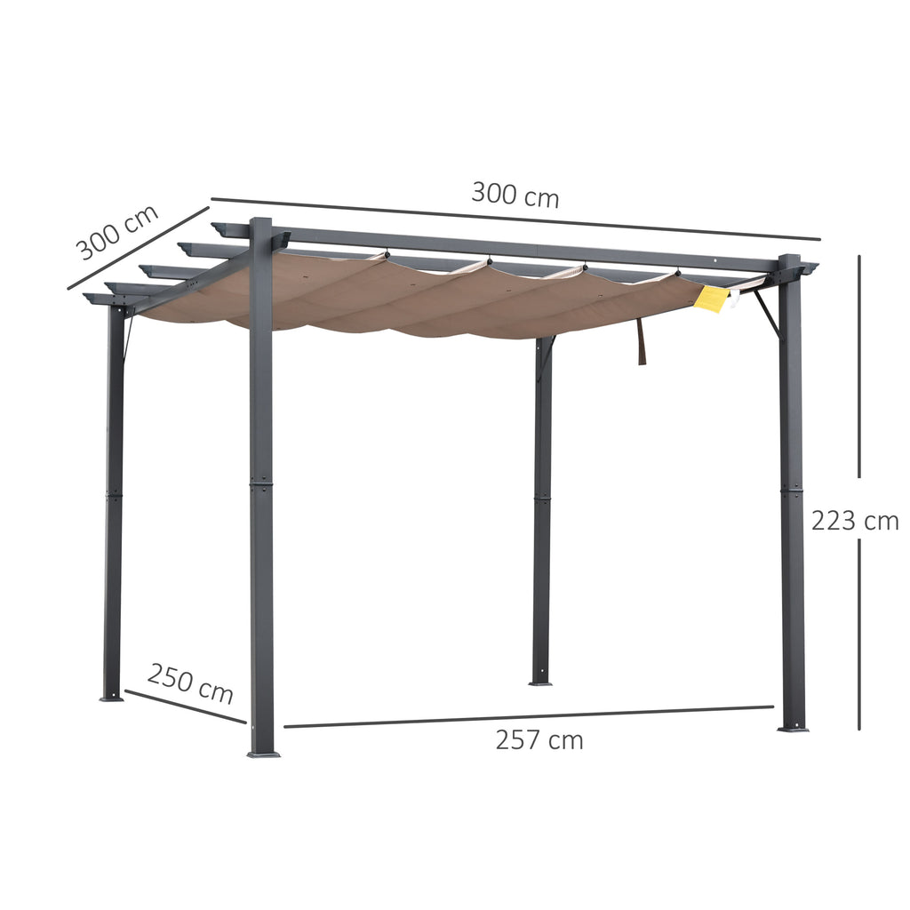 Solarias Pergola Pavillon Terrassenüberdachung avec Toit Coulissant Jardin Aluminium Gris Charbon+Marron Café 3x3x2,23 m