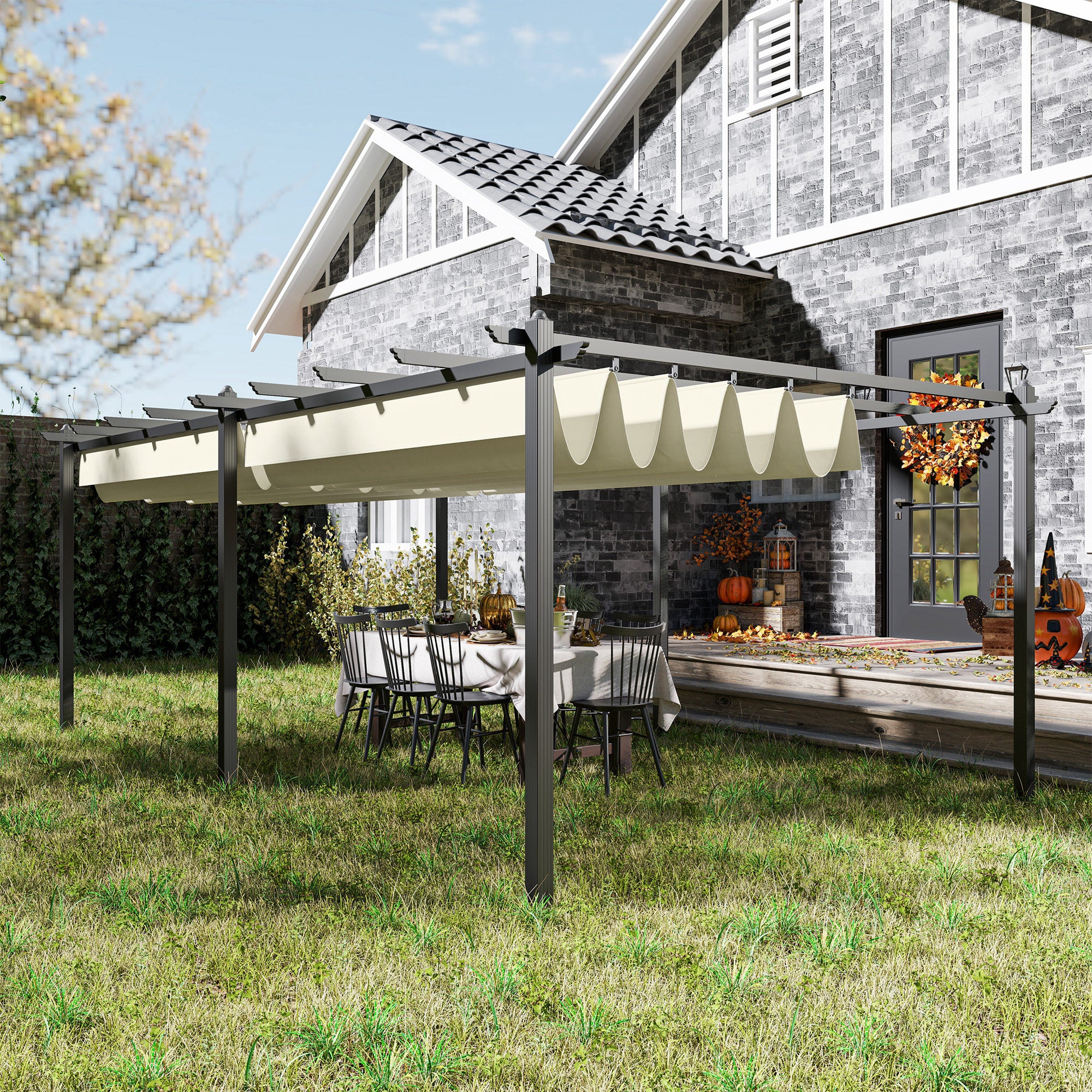 Solarias Pergola rétractable 3,5 x 6 m pergola pour terrasse structure en aluminium + toile polyester - beige